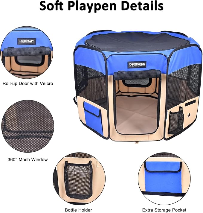 JESPET Pet Dog Playpens 36", 45" & 61" Portable Soft Dog Exercise Pen Kennel with Carry Bag for Puppy Cats Kittens Rabbits, Indoor/Outdoor Use