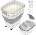 HOYTAMDAR 50Lbs Collapsible Rice Container,Airtight Food Storage container | Rice Storage Container with Clear Lid,Rolling Wheels,Small Bin & Measuring Scoop,Rice Dispenser for Pet Food Rice Flour