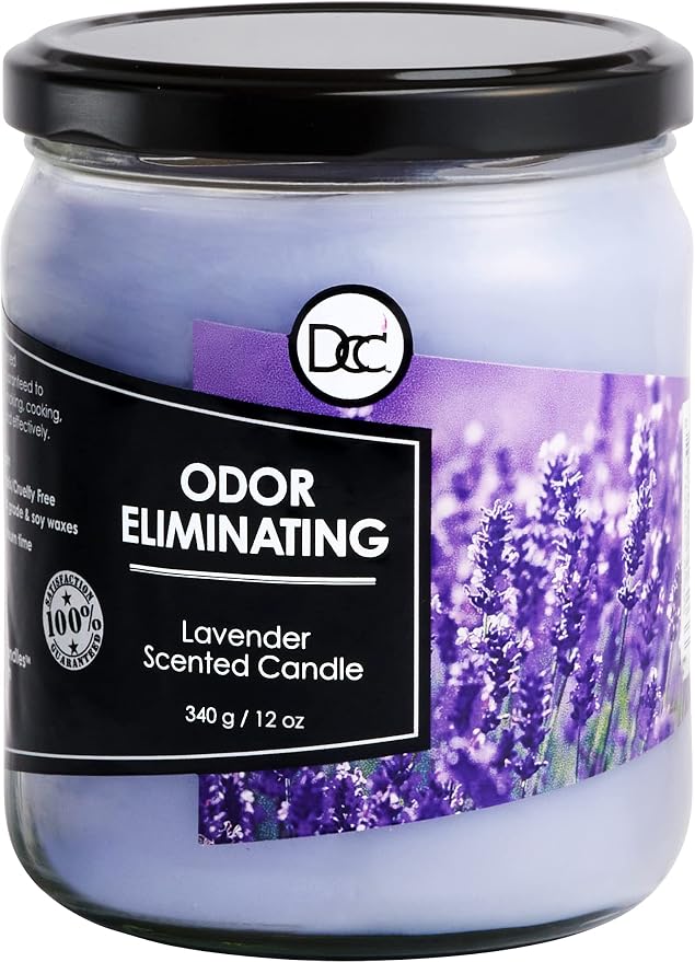 Lavender Odor Eliminating Highly Fragranced Candle - Eliminates 95% of Pet, Smoke, Food, and Other Smells Quickly - Up to 80 Hour Burn time - 12 Ounce Premium Soy Blend