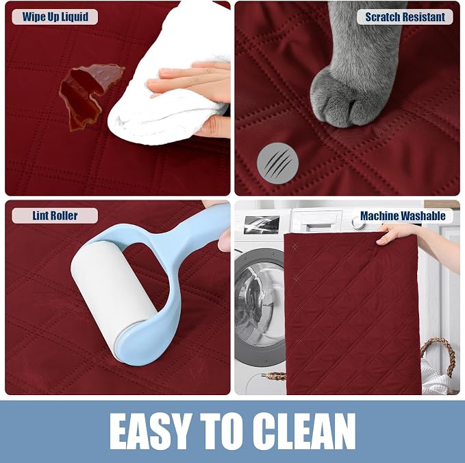 Smiry Waterproof Reversible Pet Couch Covers for Dogs | Pet Friendly, Soft Fabric, Washable Sofa Furniture Protector for Dogs Cat Kids, Checkered (68"x82", Wine Red/Beige)