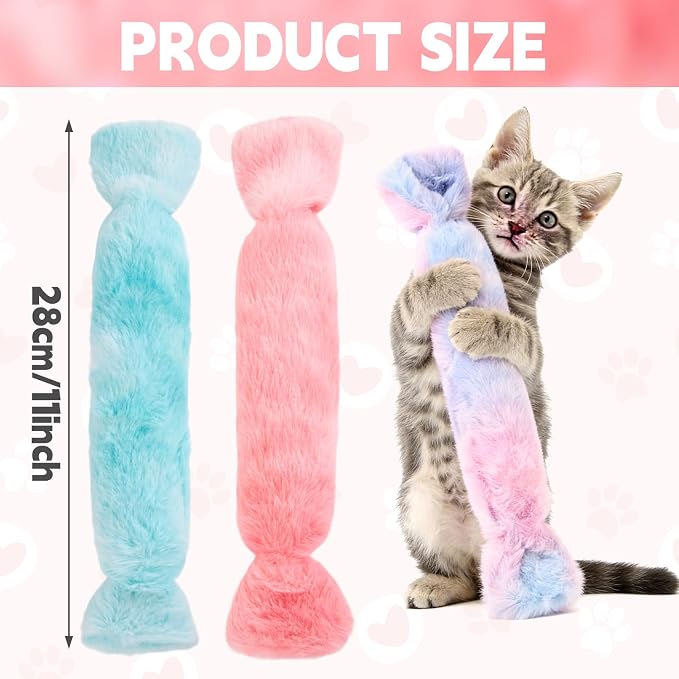 Cat Kicker Toy 3Pcs, Candy Shape Catnip Toys for Cats | Catnip Toys with Crinkle Paper. Indoor Kitten Toy Kicker Pillows.