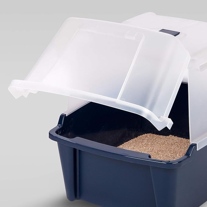 IRIS USA Large Front Door Cat Litter Box, Walk-in Entry, Navy | Senior Cats, Private Enclosure Design, Flip Door Access, Covered Walk-Through, Privacy Hood, Contained Environment