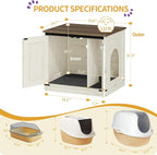 Hzuaneri Cat Litter Box Enclosure, Hidden Litter Box Furniture with Divider | Wooden Cat Cabinet with Removable Dividers, Reversible Entrance Left or Right Side, Cat Washroom, Rustic White Brown CB84514X