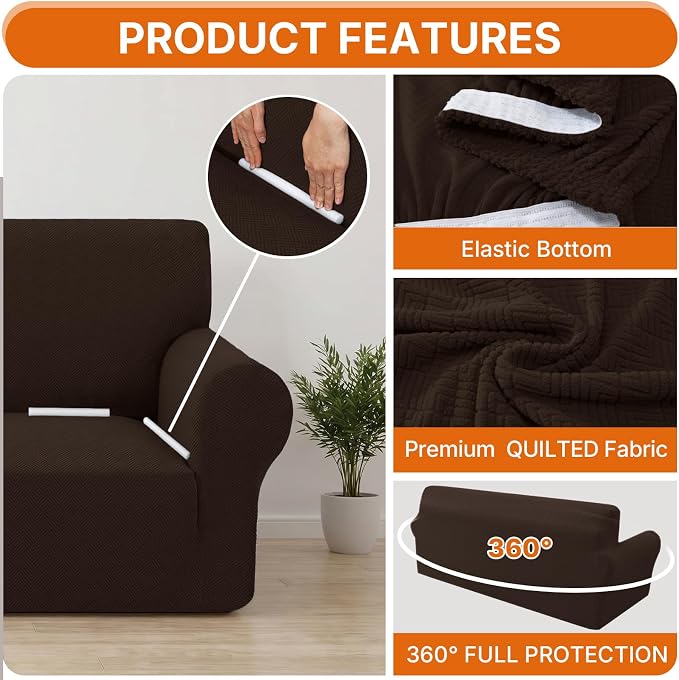 XINEAGE Stretch Armchair Slipcover, Non-Slip Pet Couch Cover,Dark Coffee | Washable Furniture Protector, Elastic Bottom, Dogs & Cats Friendly, Scratch-resistant, Fast Setup, High Elasticity