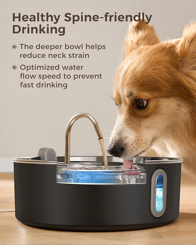 Smartoo 7L/236oz Stainless Steel Dog Water Fountain for Large Dogs (Black)