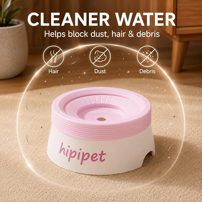 Dog Water Bowl No Spill with Floating Disk,Floating Pet Water Bowl for Dogs and Cats, for Travel and Home (Pink+White(600ml))