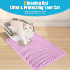 Cat Litter Mat 23"x14.5", Double Layer Waterproof Litterbox Mat, Pink | Non-slip backing, washable for easy cleanup, traps stray litter with waterproof honeycomb large grid that is urine-proof.