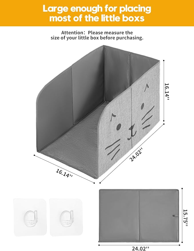 Waterproof Cat Litter Box Enclosure Splash Guard with Removable Mat, Cat Box Enclosure with 2 Hooks for Scoop, Anti-Leakage, Dust Control, Easy to Clean-24.02 x 16.14 x 16.14 inches
