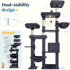 Hey-brother Cat Tree Tower, Wide Base, 5 Platforms for Multi-Cats, MPJ074G | 72.8 Inches Tall Furniture, 5 Plush Beds, Large Condo, Big Hammocks, Sisal Scratching Posts, for Indoor Adult Cat, Smoky Gray
