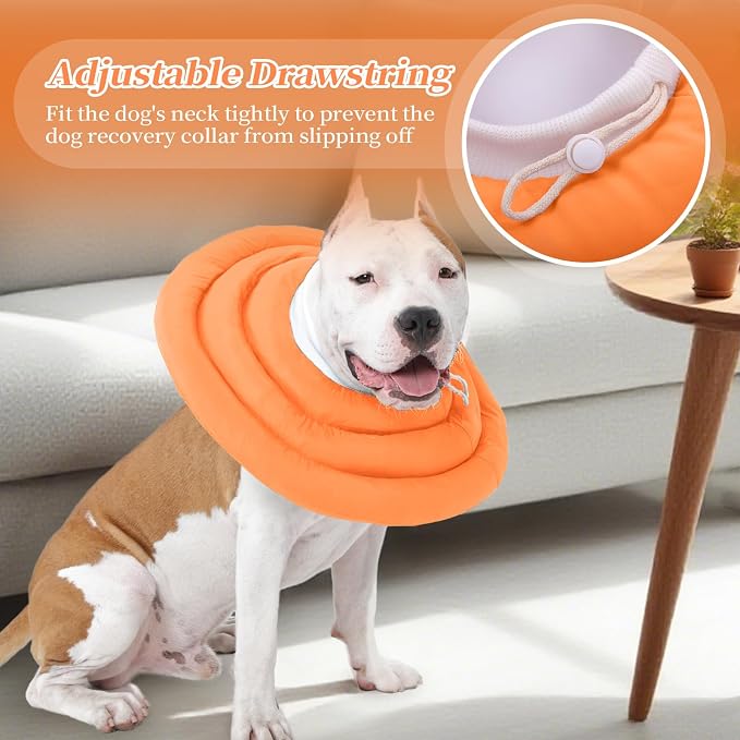 IDOMIK Dog Recovery Collar, Waterproof Soft Dog Cone After Surgery | Comfy Protective Elizabethan Collar Alternative for Dogs Cats, Adjustable Pet Neck Donut Cone Anti-Licking Wounds,Orange,XL