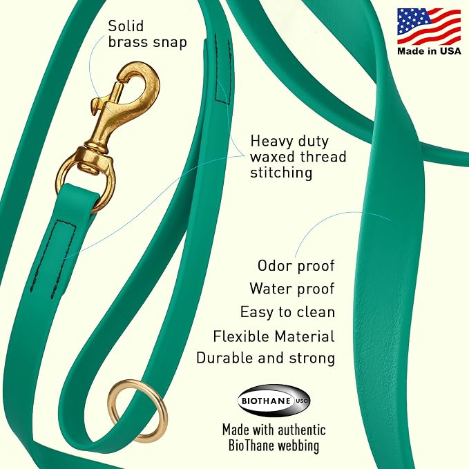 Viper Biothane K9 Working Dog Leash Waterproof Lead for Tracking Training Schutzhund Odor-Proof Long Line with Solid Brass Snap for Puppy Medium and Large Dogs 4ft, Teal