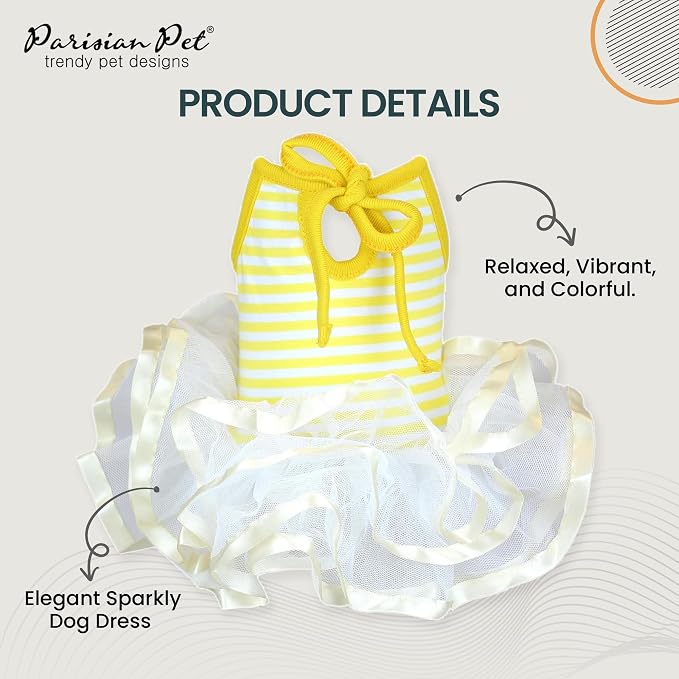 Parisian Pet Ballerina Dog Dress - Summer Clothes for Large Dogs - Comfortable Striped Yellow Pet Dress - Dog Wedding Outfit - Lightweight Puppy Clothes Girl - Designer Dresses for Dogs