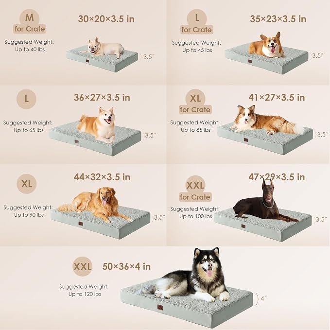 EHEYCIGA Orthopedic Dog Bed Large with Removable Washable Cover,36x27 | Egg Crate Foam Support,Durable Oxford fabric,Non-Slip Bottom,Machine Washable,Soft Waterproof Plush Pet Bed Mat For Crate
