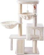 Cat Tree with Cat Condo and Two Hammocks, Cat Tree with Scratching Posts and Scratching Pads, Cat Tower for Indoor Cats, Activity Centre Climbing Tree with Playful Toy Balls, Beige
