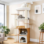 Gitelsnour Modern Cat Tree Tower, 2-Layer Condo & Perch, Big Hammock 102WB | 70.9''Wooden Cat Tower House Large Platform with Safe Guardrail for Indoor Cats Adult, All Sisal Scratching Post, Walnut