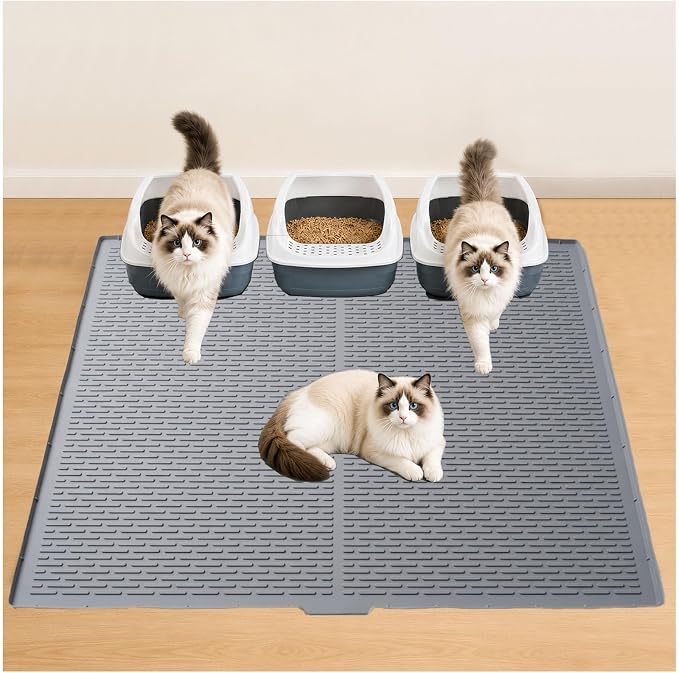 Cat Litter Box Mat, 47" x 35" Extra Large Silicone Cat Litter Mat | Waterproof & Washable Kitty Litter Catcher Matt, Soft on Paws Non-Slip Easy to Clean Reduces Litter Tracking for Indoor Cats