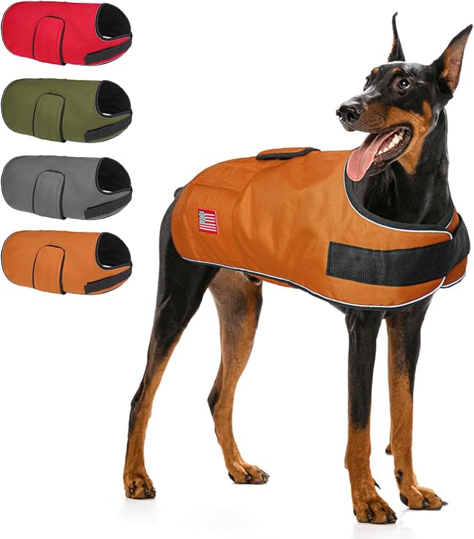 BEAUTYZOO Dog Winter Coat for X-Large Dogs Waterproof, Warm Reflective Great Dane Oxford Canvas Jacket, Fleece Dog Cold Weather Coats Windproof for Female Male Dogs, Orange XL