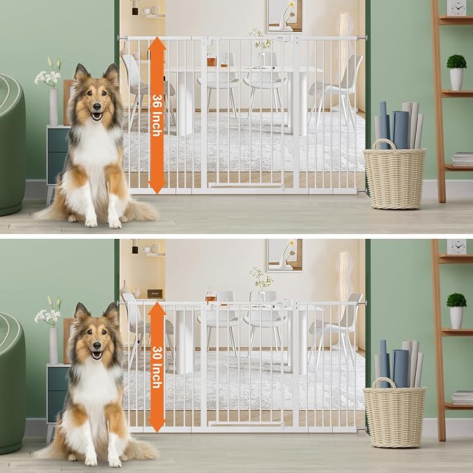 keny 36" Extra Tall Baby Gate for Stairs, 29"-55" Wide Auto Close Dog Gate | for Doorways, Pressure Mounted Easy Walk Through Pet Gate with Door, White