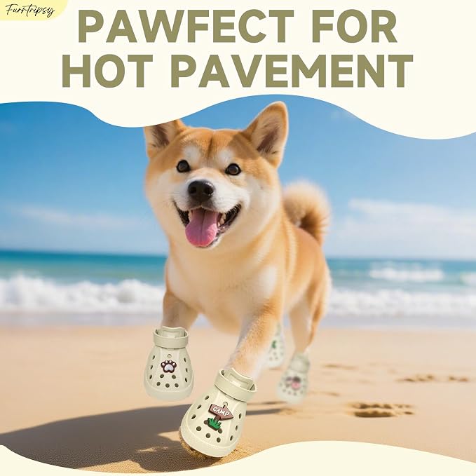 Dog Shoes,Non-Slip Waterproof Sandals for Hot Pavement, Breathable Perforated Boots,Adjustable Straps Dog Rain Booties for Summer Beach and Rainy Day(Beige,#6)