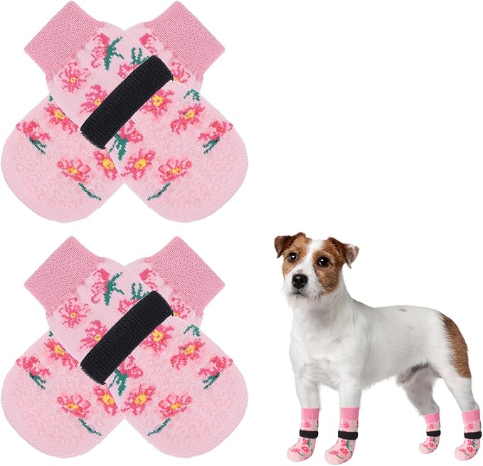 SCENEREAL Anti Slip Dog Socks to Prevent Licking Paws for Hardwood Floors | Double Sides Dog Shoes Boots & Paw Protectors for Hot/Cold Pavement, Dog Grippy Booties for Small Medium Large Senior Dogs