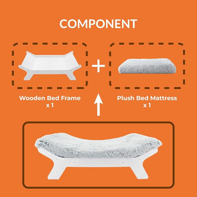 Muihood Elevated Wooden Dog Bed with Foam Mattress, White, Medium | Raised Dog Bed with Washable Cover, Supportive Foam Mattress, Perfect for Medium Dogs and Indoor Living