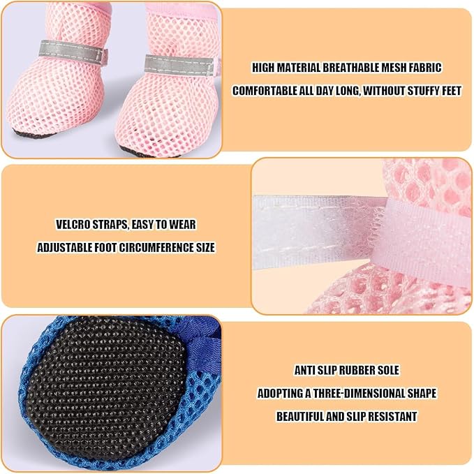 Breathable Mesh Dog Shoes Summer Anti-Scald Paw Protector Boots, Reflective Adjustable Non Slip Pet Footwear for Small Dogs Puppy Cats Hot Pavement Outdoor Walking (Dark Blue, X)