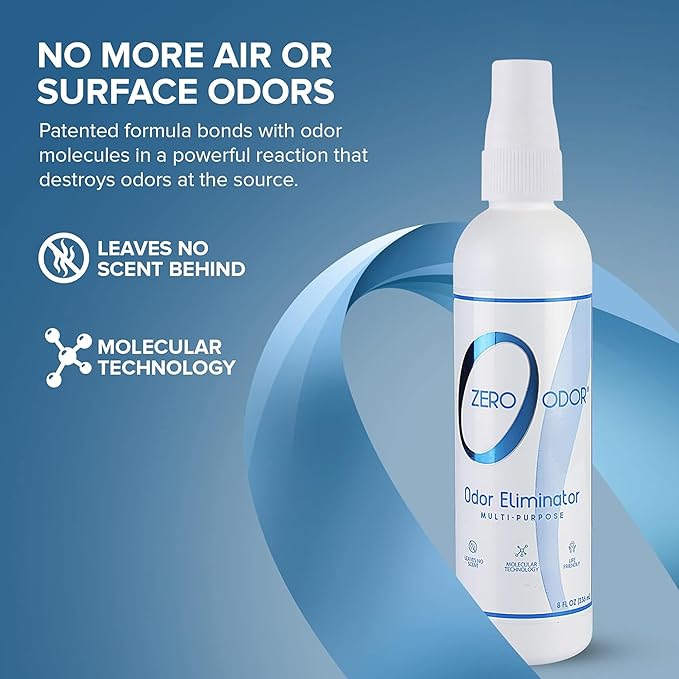 Zero Odor Multi-Purpose Odor Eliminator, Car & Room Air Freshener, 8 oz | Unscented Travel Size Spray for Bathroom, Closet, Kitchen & Small Spaces, Over 1,000 sprays