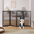 Freestanding Dog Gate Indoor 32“Tall, Foldable Dog Gates for Doorways, 4-Panel Pet Gates for Dogs with with 2 Metal Stands (74" W, Espresso)