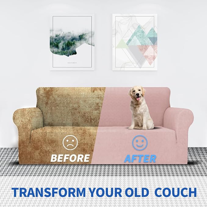 MAXIJIN Chair Covers for Living Room 1 Piece Stretch Sofa Chair Slipcovers with Arms (31"-46") Furniture Protector for Dog Pet Couch Armchair Cover (Chair, Diamond Pattern Dusty Pink)