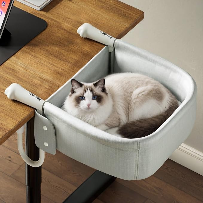Extra-Sturdy Cat Desk Bed for Large Cats 50lbs Desk Cat Bed Attachment | for Desktop under 3", Heavy Duty, Paw Design, Waterproof, Dual-Sided Mat, Easy Assembly for Gaming Desk & Kitchen Island