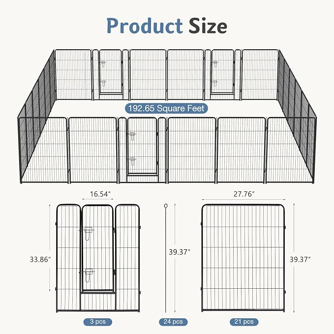 DUMOS Dog Playpen Indoor, Metal 40 Inch 24 Panels Foldable Pet Fence with Door, Outdoor Small Medium Large Dog Puppy Portable Exercise Play Pen for RV Camping, Trips, Play Yard