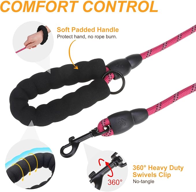 BEAUTYZOO 12 Pack Dog Leashes for Large Dogs Heavy Duty, 5FT Bulk Rope Dog Leashes Multipack with Reflective Thread, Soft Padded Handle Thick Lead Leash for Medium Dogs