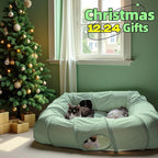 XxingSheep 4 Ways Shuttled XL Cat Tunnel Bed for Indoor Cats Peekaboo Cat Cave Donut with Cool Mat (Green)