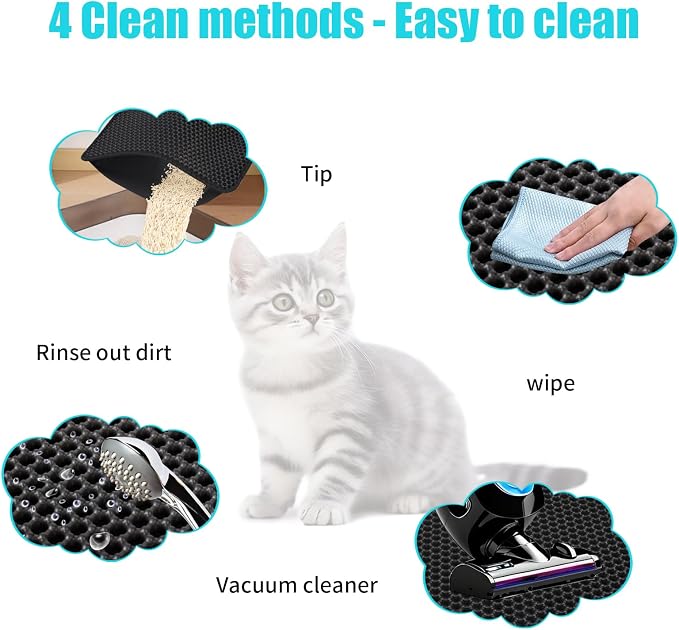 Cat Litter Mat 26"x46.5", Double Layer Waterproof Litterbox Mat, Black | Non-slip backing, washable for easy cleanup, traps stray litter with waterproof honeycomb large grid that is urine-proof.