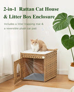 SETVSON Cat Litter Box Enclosure Furniture, Hidden Rattan PE House, Natural | Handwoven PE Rattan with One Bed Pad, Reversible Litter Mat, 2 S-Hooks, 18.5 x 20.5 x 19.1 Inches Spacious Cabinet