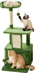32.8inch Small Cat Tree Tower Condo for Indoor Cats, Soft Plush Multi-Level Climbing Tree Cat House with Cat Cave, Scratching Post, Sisal Rope, Green