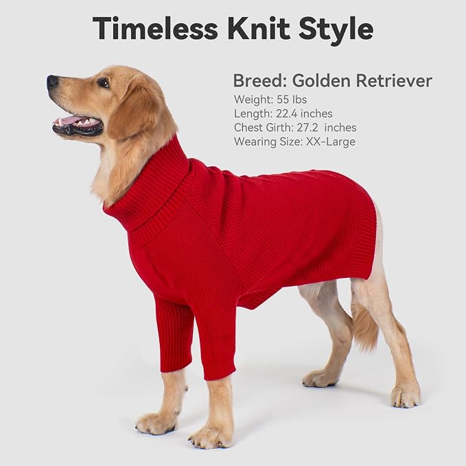 cyeollo Red Dog Sweater Long Sleeve Knitted Turtleneck Pullover Clothes | Ultra Soft Warm Knit, Full Coverage, 4-Way Stretch for Easy Movement, Easy On & Off, Winter Daily Wear for Small Dogs