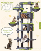 Taoqimiao 76in Cat Tree, Tall Sturdy Cat Tower for Large Indoor Cats MS046G | Easy assembly, Sturdy, Multi Level, Easy Clean, Cozy Condo, Perches, Baskets, Suitable for Kittens and Adult Cats