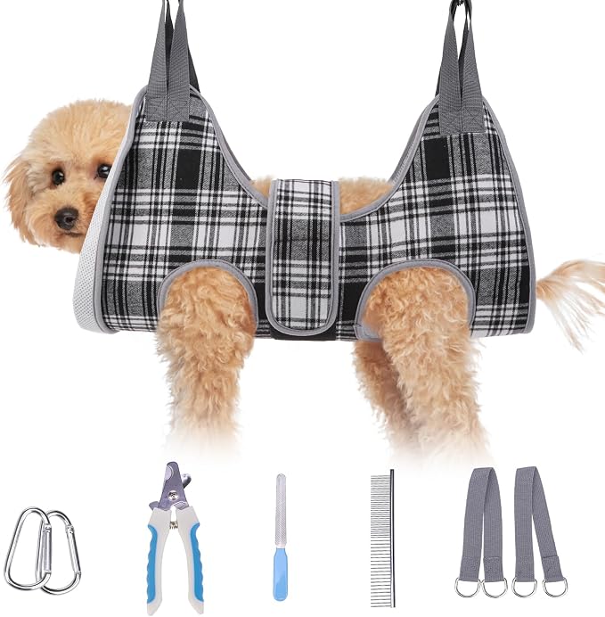 BEAUTYZOO Dog Grooming Hammock for Small Dogs/Cats, Nail Trim Restraint, XS | Dog Hanging Harness for Nail Trim, Adjustable Hook & Loop, Soft Neck Support/Dual Safety Straps for Stress-Free Grooming