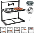 ADENGL Elevated Dog Bowls with Slow Feeder Dog Bowls, 5 Height Adjustable Raised Bowl Stand with 2 Stainless Steel Food & Water Container, Pet Bowl Elevated for Medium Large Pet