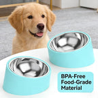 15° Tilted Anti‑Gulping Water Bowl for Medium Dogs (10-15kg, Blue, 350ml) – Non-Spill Stainless Steel Slow Water Feeder Dish, Vet Recommended Raised Pet Waterer