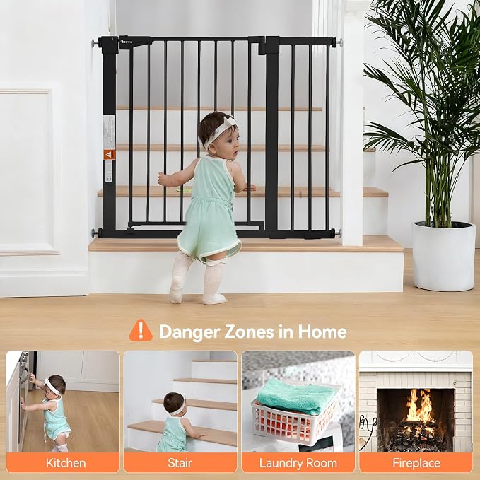 COMOMY 30" Tall Baby Gate for Stairs Doorways, Fits 29.5" to 40.5" Openings | Auto Close Extra Wide Dog Gate for House, Pressure Mounted Easy Walk Through Pet Gate with Door, Black