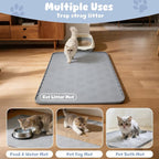 Cat Litter Box Mat, 34"×22" Waterproof Silicone Cat Litter Trapping | Non-Slip Gray Kitty Litter Mat for Indoor Cats, Waterproof Pet Food Mats Easy to Clean & Soft on Kitty Paws