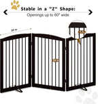 PUPETPO Freestanding Pet Gate for Dogs, Foldable Wooden Dog Gate for House Indoor, Tall Pet Fence for Stair, Doorway,Hall, Support Feet Included, 3 Panels 32",Brown