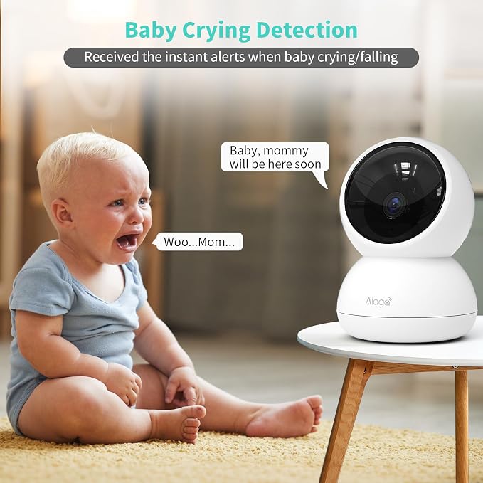 Alaga Indoor Security Camera,3K 5G and 2.4G WiFi, 360° Pan/Tilt, Human/Pet/Motion AI, Night Vision, Speaker, Indoor Camera with Phone App, Compatible with Alexa & Google Assistant，2-Pack White