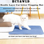 HCY&WLD Cat Litter Mat, Double Layer Cat Litter Box Mat (45x26 Inch, Blue) | Waterproof Urine-Proof Non-Slip Litter Trapping Mat, Soft on Kitty Paws, Scratch-Resistant, Scatter Control, Easy to Clean