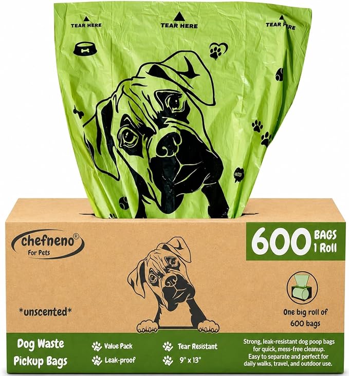 Dog Poop Bags One Big Roll (600 ct.) Doggy Poop Bags Pet Waste Pickup Bag Cat Waste Disposal Bags (1 Roll, 600 Bags)
