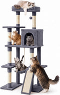 DUMOS Large 63in Cat Tree Tower with Scratching Posts, Dark Grey | Multi Level Cat Climbing Tower with Condo, Extended Platform, Hammock, Pet House for Indoor Cats and Kittens Play