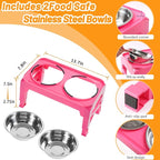 Hubulk Elevated Dog Bowls with 2 Stainless Steel Dog Food & Water Raised Bowls with No Spill Edge Non-Slip Stand Adjusts to 3 Heights(2.75", 6.0", 7.5") for Small Medium Dogs and Pet