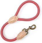 Mile High Life Short Dog Leash with Genuine Leather Connection, 4/5/6 FT | Rope Leash, Heavy Duty 360° Swivel Metal Clasp, for Small Medium & Large Dogs Walking (Red, 18 Inch)